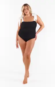 Hudson One Piece ~ Black Scrunch with White Bow(XS)