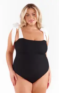 Hudson One Piece ~ Black Scrunch with White Bow(XS)