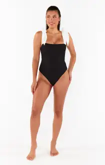 Hudson One Piece ~ Black Scrunch with White Bow(XS)