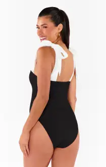 Hudson One Piece ~ Black Scrunch with White Bow(XS)