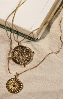 LUV AJ Evil Eye Double Coin Necklace ~ 14K Gold Plated(OS)