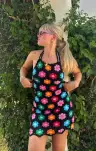 Happy Halter Mini Dress ~ Multi Black Flower Crochet(XS)
