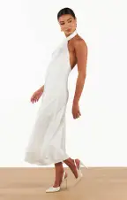 Jasmine Halter Midi Dress ~ Ivory Luxe Satin(XXS)