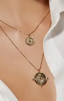 LUV AJ Evil Eye Double Coin Necklace ~ 14K Gold Plated(OS)