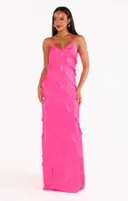 Romance Ruffle Dress ~ Vivid Pink Luxe Satin(XS)