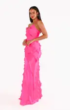 Romance Ruffle Dress ~ Vivid Pink Luxe Satin(XS)