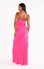 Romance Ruffle Dress ~ Vivid Pink Luxe Satin(XS)