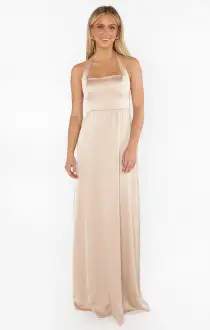 Hazel Halter Maxi Dress ~ Champagne Luxe Satin(XXS)