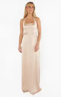 Hazel Halter Maxi Dress ~ Champagne Luxe Satin(XXS)