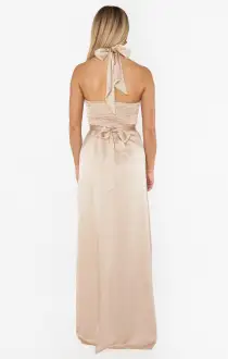 Hazel Halter Maxi Dress ~ Champagne Luxe Satin(XXS)