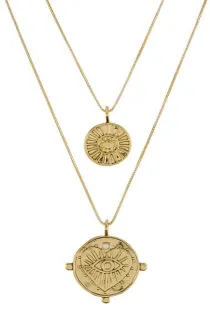 LUV AJ Evil Eye Double Coin Necklace ~ 14K Gold Plated(OS)