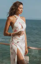 Adele Halter Maxi Dress ~ White Shell Luxe Satin(XXS)
