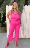 Jacksonville Cropped Jumpsuit ~ Hot Pink Denim(XS)