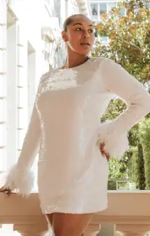 Priscilla Mini Dress ~ White Sequins with Fringe(XXS)