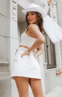 Shania Top ~ Rhinestone White Denim(XS)
