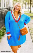 Hartford Sweater Dress ~ Blue Varsity Stripe Knit(XS)