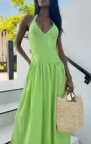 Eliza Maxi Dress ~ Key Lime Light Taffeta(XS)