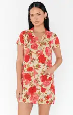 Dexter Button Sweater Dress ~ Tan Hillside Floral(XS)