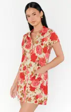Dexter Button Sweater Dress ~ Tan Hillside Floral(XS)