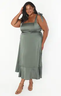 Claire Midi Dress ~ Deep Sage Luxe Satin(XXS)