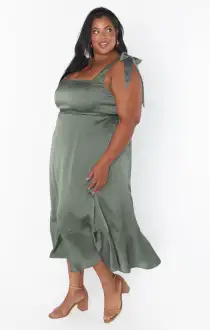 Claire Midi Dress ~ Deep Sage Luxe Satin(XXS)
