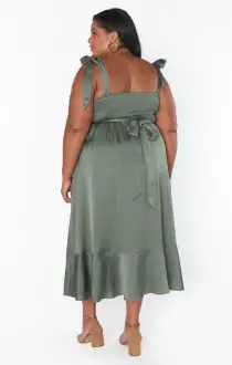 Claire Midi Dress ~ Deep Sage Luxe Satin(XXS)