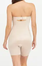 SPANX Suit Your Fancy Strapless Cupped Mid-Thigh Bodysuit ~ Champagne Beige(S)