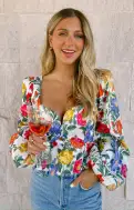 Lover Top ~ Charm Peony White Taffeta