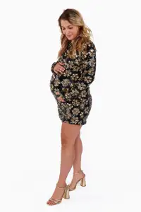 Maddison Mini Dress ~ Flower Pop Gold Sequins(XS)