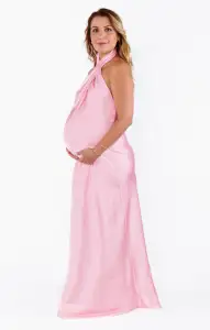 Jasmine Halter Maxi Dress ~ Light Pink Luxe Satin(XXS)