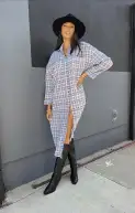 Leo Button Down Tunic ~ Windowpane Plaid(XS)