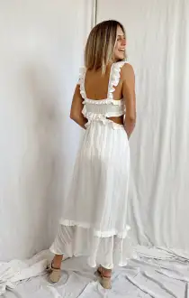 Lane Midi Dress ~ Flutter Stripe Chiffon White(XS)