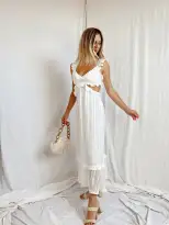 Lane Midi Dress ~ Flutter Stripe Chiffon White(XS)