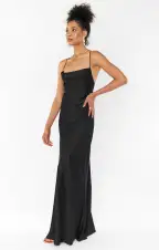 Tuscany Maxi Slip Dress ~ Black Luxe Satin(XXS)