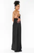 Tuscany Maxi Slip Dress ~ Black Luxe Satin(XXS)