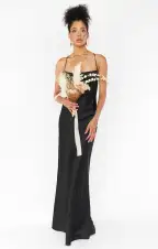 Tuscany Maxi Slip Dress ~ Black Luxe Satin(XXS)