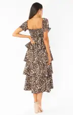 Charleston Ruffle Midi Dress ~ Lovely Leopard(XS)