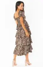 Charleston Ruffle Midi Dress ~ Lovely Leopard(XS)