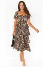 Charleston Ruffle Midi Dress ~ Lovely Leopard(XS)