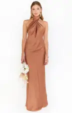 Jasmine Halter Maxi Dress ~ Copper Luxe Satin(XXS)
