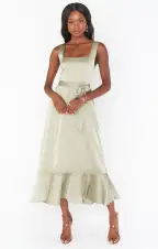 Claire Midi Dress ~ Moss Green Luxe Satin(XXS)