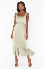 Claire Midi Dress ~ Moss Green Luxe Satin(XXS)