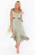 Claire Midi Dress ~ Moss Green Luxe Satin(XXS)