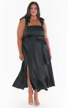 Claire Midi Dress ~ Black Luxe Satin(XXS)