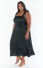 Claire Midi Dress ~ Black Luxe Satin(XXS)