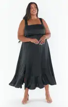 Claire Midi Dress ~ Black Luxe Satin(XXS)