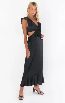 Zoey Midi Dress ~ Black Luxe Satin(XXS)