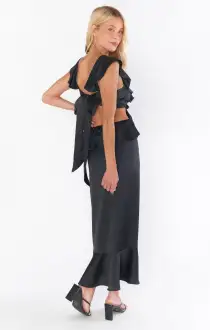 Zoey Midi Dress ~ Black Luxe Satin(XXS)