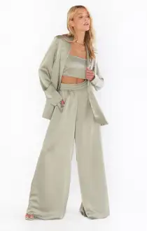 Irwin Pants ~ Moss Green Luxe Satin(XS)