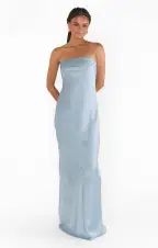 Taylor Tube Maxi Dress ~ Steel Blue Luxe Satin(XXS)